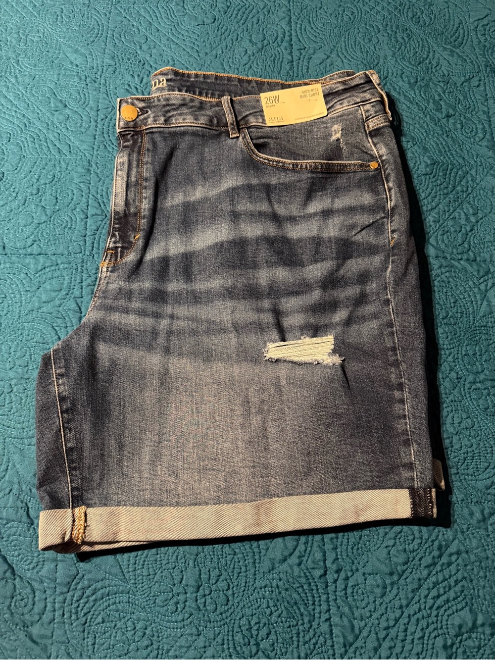 a.n.a Women's Distressed Dark Blue Denim Jean Shorts